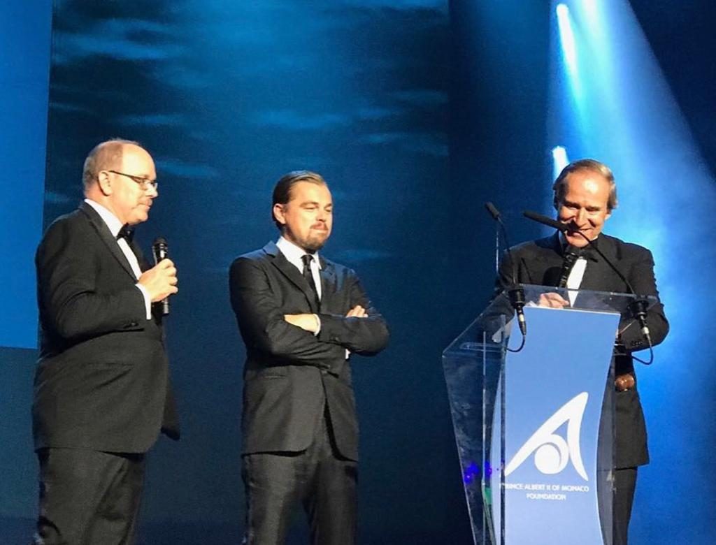 Prince Albert II of Monaco, Leonardo DiCaprio, and Simon de Pury attend the Gala for the Global Ocean. Courtesy Simon de Pury.
