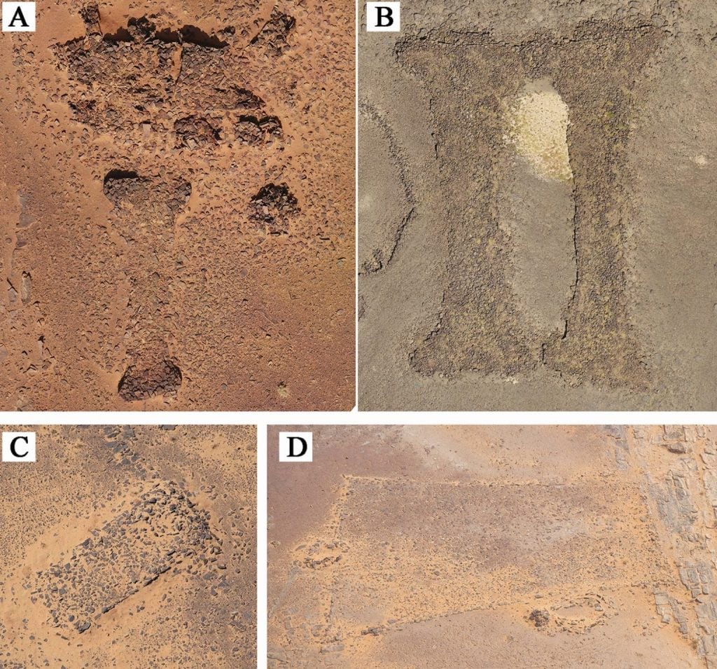 Some mustatils in northwest Arabia. Photo ©Aerial Archaeology in the Kingdom of Saudi Arabia and the Royal Commission for AlUla.
