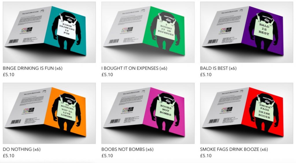 Selección de tarjetas con el tema de Laugh Now de la sección "Signos de mono" del sitio web Full Color Black.