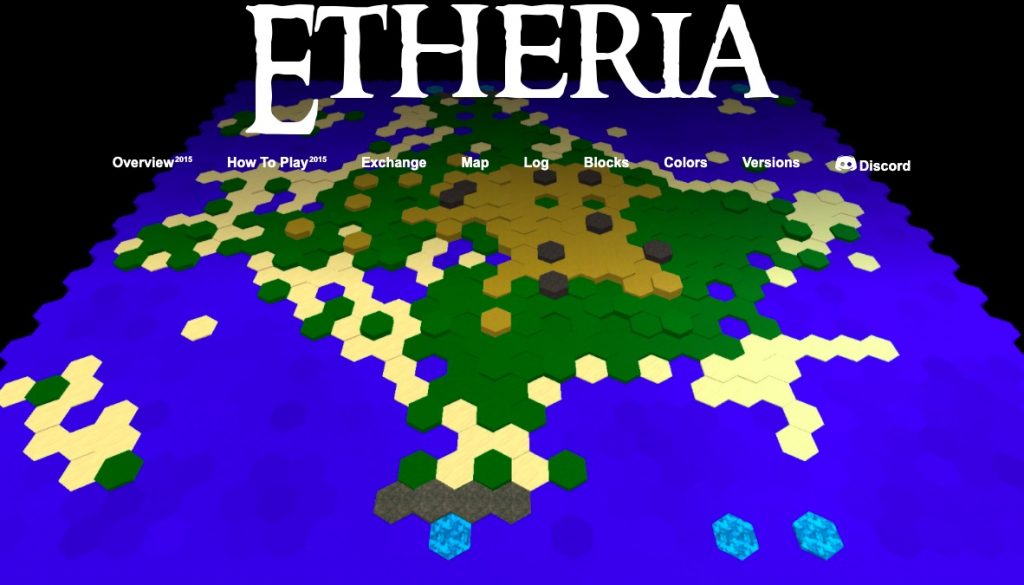 Screenshot of the landing page for 'Etheria.' 