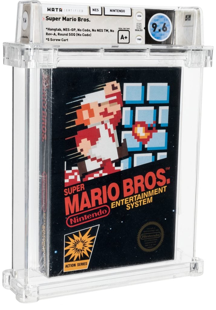 This sealed copy of the Nintendo's original Super Mario Bros. game from 1985 set a world record for a video game at auction when it sold for $660,000 on April 2, 2021. Photo courtesy of Heritage Auctions, Dallas.