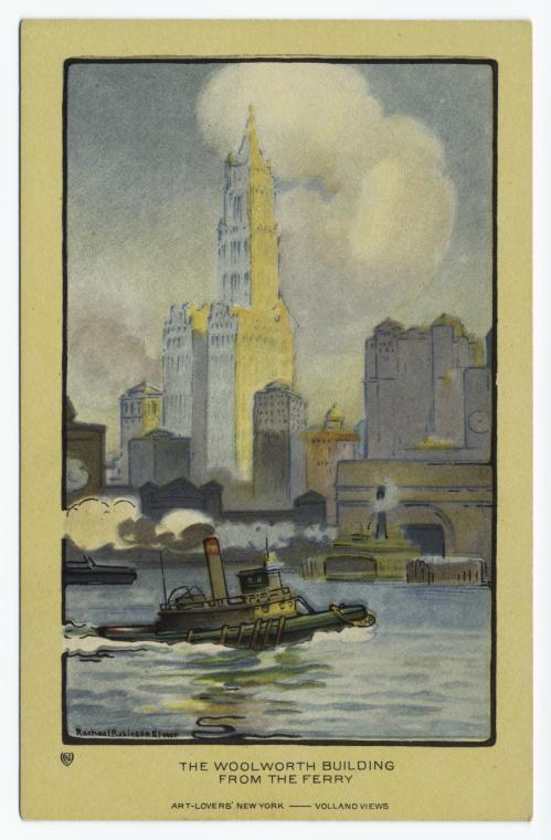 Postcard of the Woolworth Building from Ferry.