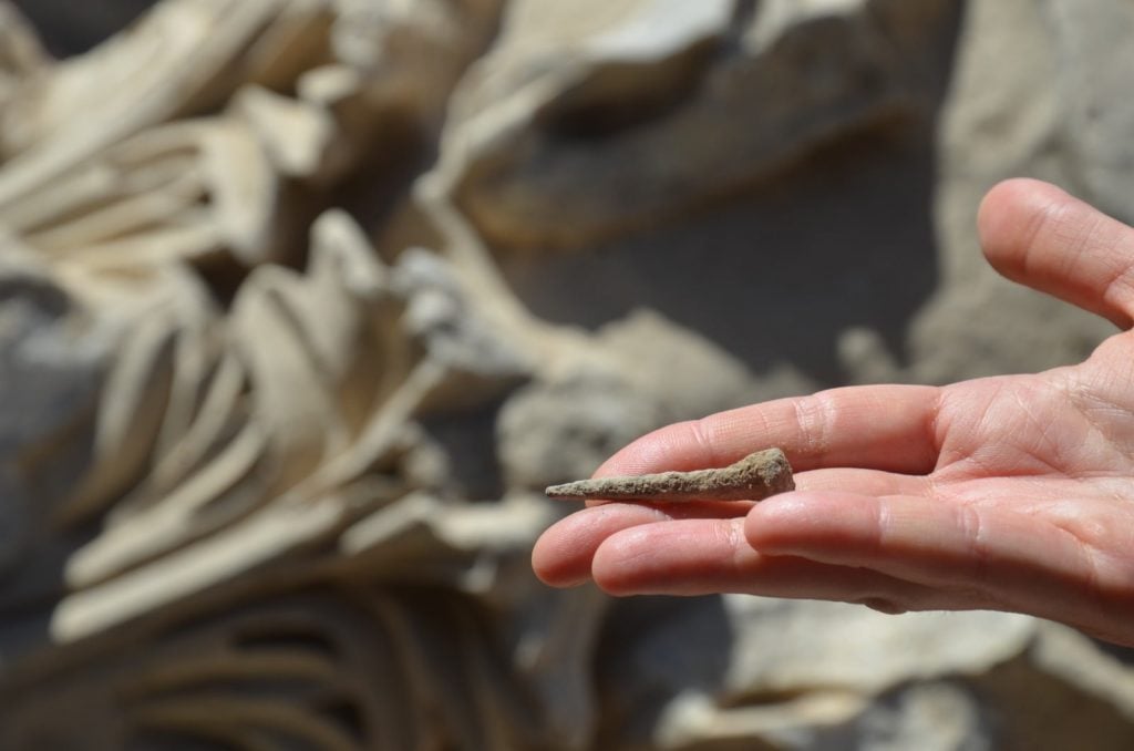 An ancient artifact at the Roman basilica in Tel Ashkelon National Park, Israel. Photo courtesy of the Israel Antiquities Authority.