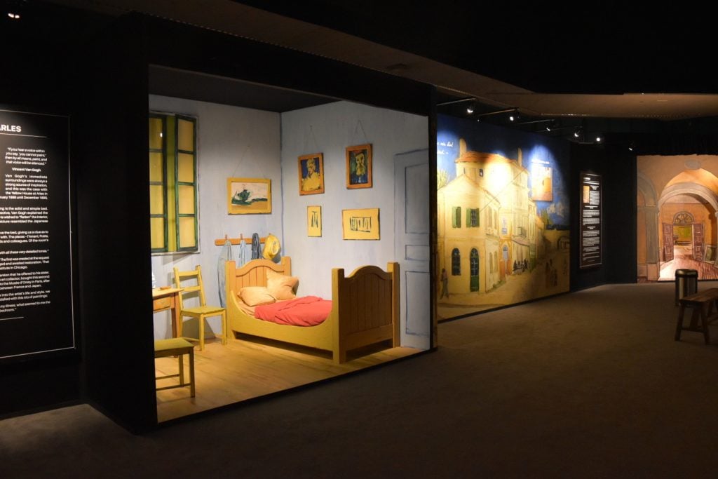 A 3D recreation of Bedroom in Arles at "Van Gogh: The Immersive Experience." Photo by Ben Davis.