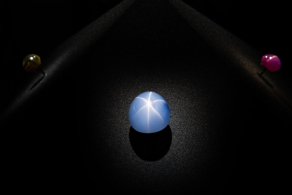 At 563 carats, the Star of India is the world’s largest gem-quality blue star sapphire. Some 2 billion years old, it is one of the most well-known objects in the world. Photo by D. Finnin, ©AMNH. 