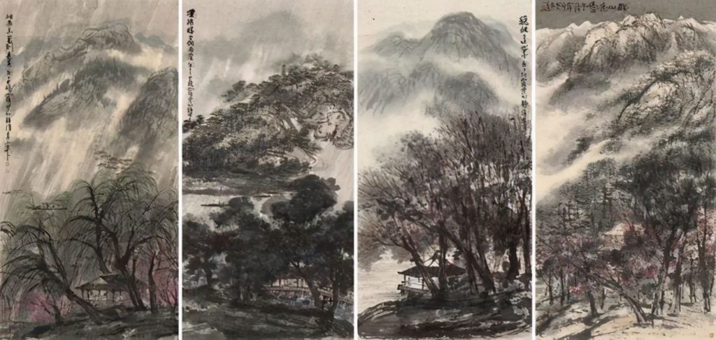 Cui Ruzhuo, <i>drizzle, and orchid, don't be spring, boundless, tower, misty rain, misty autumn, forest, distant mountains, dawn and snow</i> (2020). Courtesy of Yongle Auction Ltd.