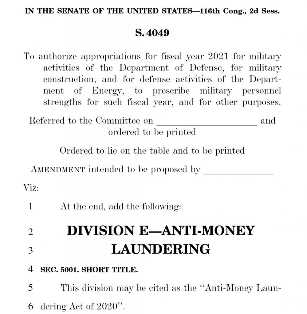 Screenshot of the AML Act of 2020.