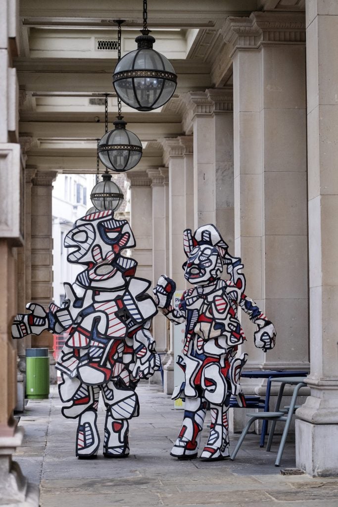 Capsule performance of Jean Dubuffet’s Coucou Bazar outside PACE Gallery, London, 2021. Photo: Linda Nylind.