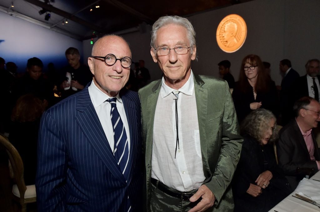 J. Paul Getty Trust President and CEO James Cuno and Ed Ruscha attend the 2019 J. Paul Getty Medal Dinner at the Getty Center on September 16, 2019 in Los Angeles, California.  Photo: Stefanie Keenan / Getty Images for the J. Paul Getty Trust.
