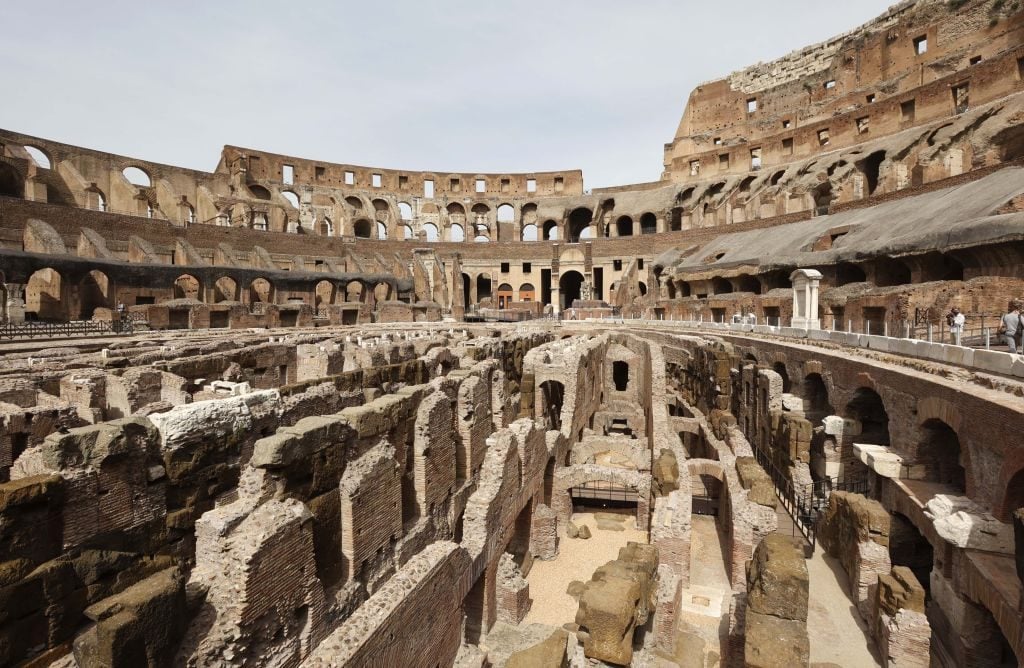A view of the Colosseum ahead of a press conference to present the end of the second stage of the monument's restorations regarding the Hypogea area, in Rome, Italy, on June 25, 2021. Photo: Riccardo De Luca/Anadolu Agency via Getty Images.