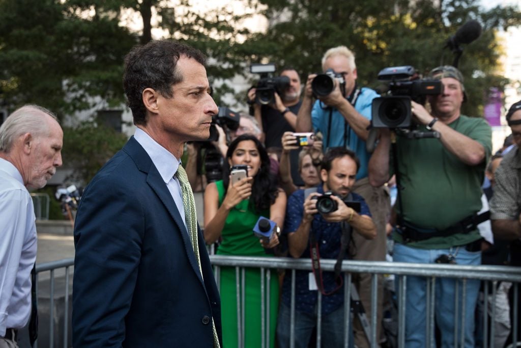 Former U.S. Representative Anthony Weiner leaves Manhattan Federal Court on September 25, 2017. (Photo by Drew Angerer/Getty Images)