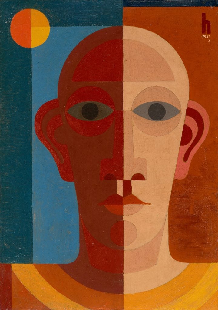 Heinrich Hoerle's Selbstbildnis (1931) on sale from the Sander Collection at Grisebach, Berlin. Courtesy Grisebach.