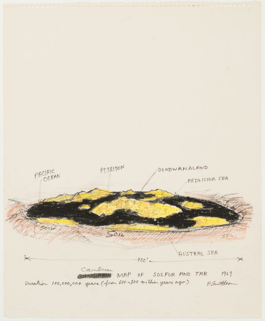 Robert Smithson, <i>Cambrian Map of Sulfur and Tar</i> (1969). Courtesy of the Menil Drawing Institute. 