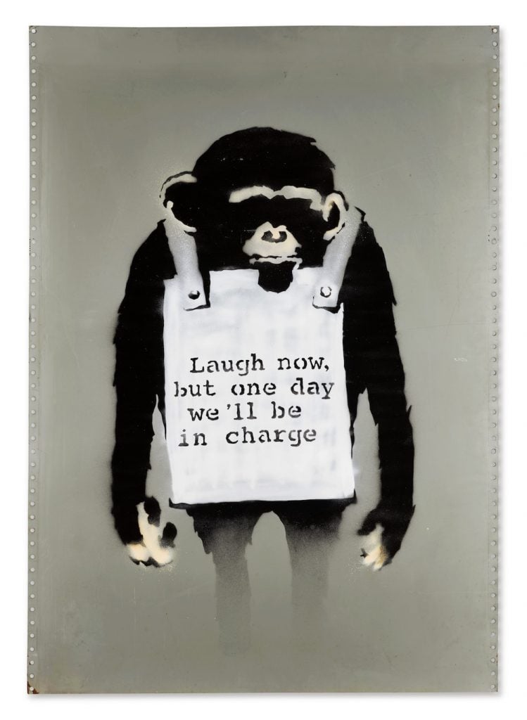 Banksy Laugh Now (2006). Image courtesy Sotheby's.