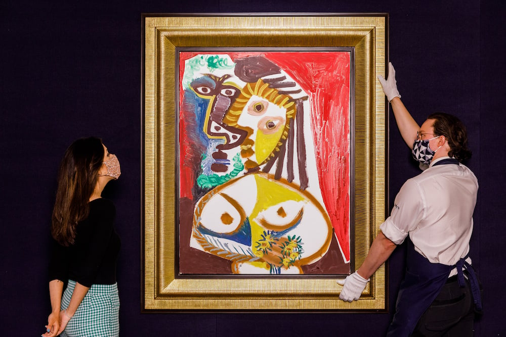 Pablo Picasso Homme et femme au bouquet (1970). Photo by Tristan Fewings/Getty Images for Sotheby's