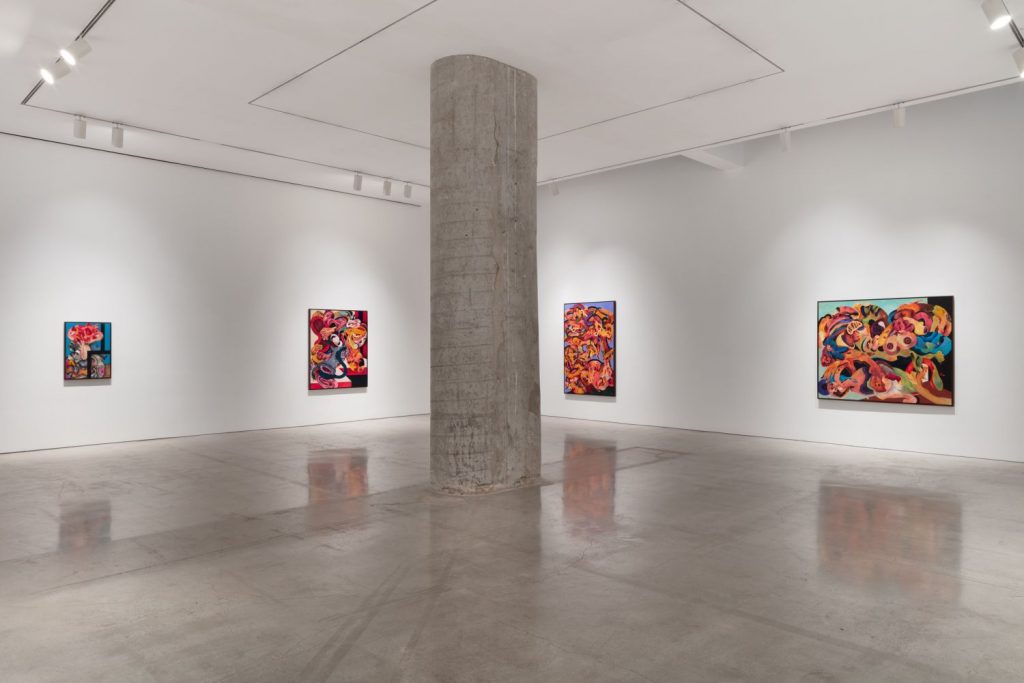 Installation view of "Ahmed Alsoudani." Photo: Pierre Le Hors, courtesy of Marlborough Gallery.
