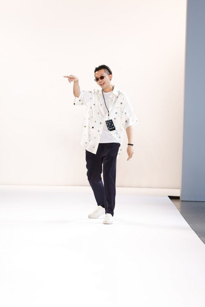 Song Ta greets the audience after presenting his Songta fashion show at Gallery II at Spring Studios on September 04, 2019 in New York City. (Photo by Thomas Concordia/WireImage)