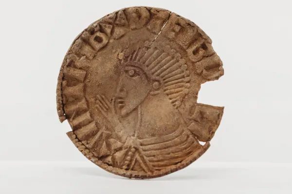 A coin from the Viking hoard bearing the visage of King Sihtric Silkbeard, the Norse King of Dublin from around 989 to 1036 A.D. Photo courtesy of Manx National Heritage.