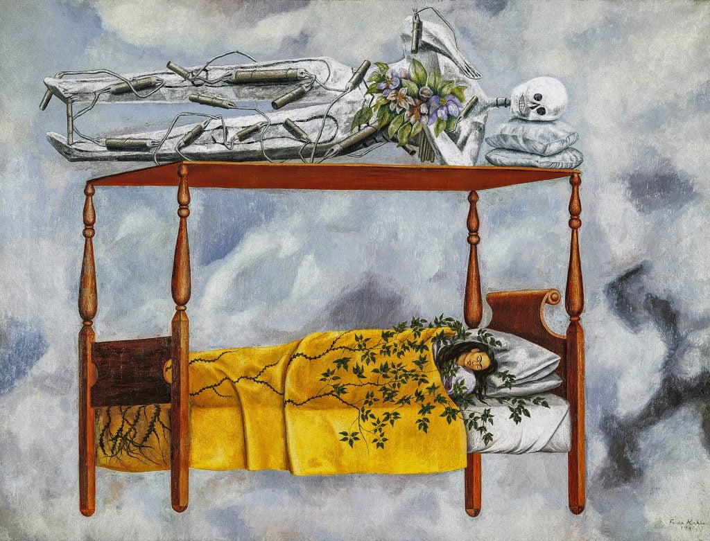 Frida Kahlo, <em>The Dream (The Bed)</eM> (1940). Photo by Jorge Contreras Chacel. ©Banco de Mexico Diego Rivera Frida Kahlo Museums Trust/VG Bild-Kunst, Bonn 2021; reproduction authorized by the Instituto Nacional de Bellas Artes y Literatura, 2021.
