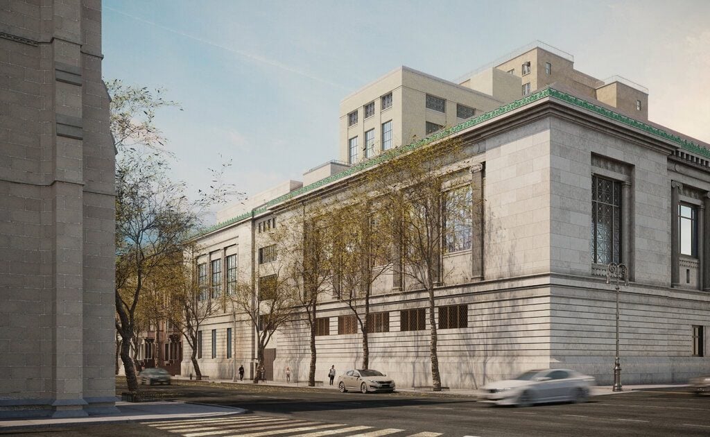 Rendering of the New-York Historical Society’s expansion project, as seen from West 76thStreet. Imagecredit: Alden Studios for Robert A.M. Stern Architects.
