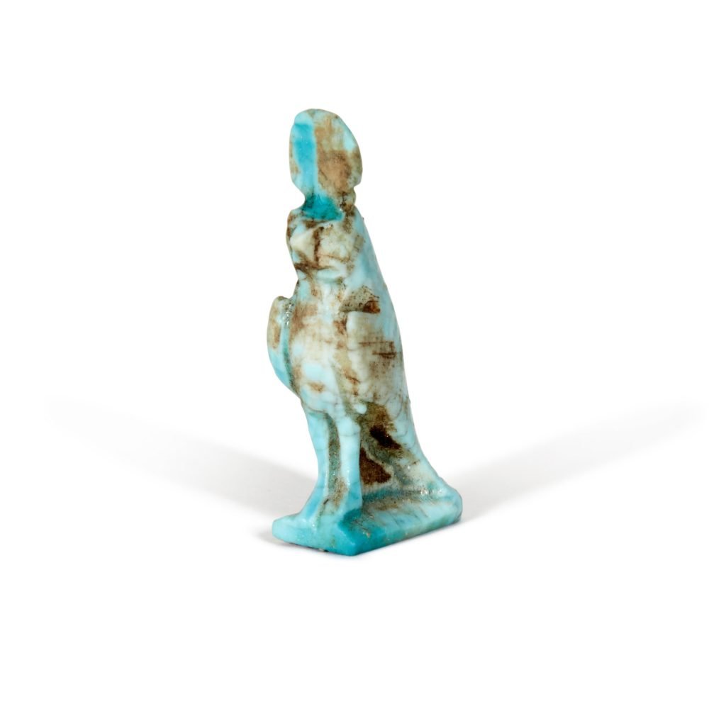 An Egyptian-style glazed amulet Ted Hughes gave to Sylvia Plath on their honeymoon. Courtesy of Sotheby's.