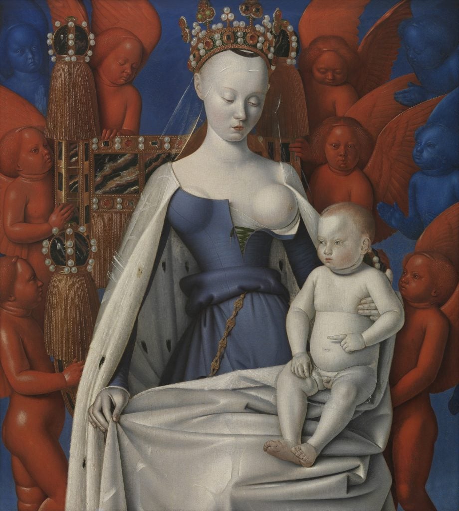 Jean Fouquet, Virgin and Child surrounded by angels (right wing of the diptych) also known as the Melun diptych.  Courtesy of the Royal Museum of Fine Arts Antwerp