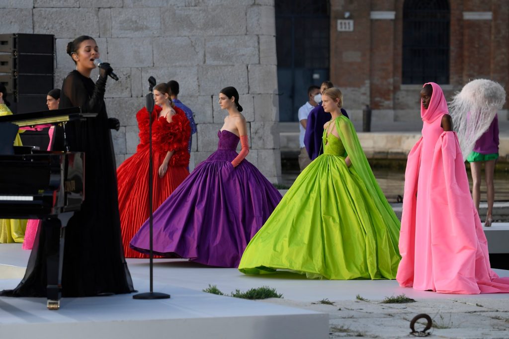 Cosima performs at Valentino's couture runway show for “Des Ateliers” at the Arsenale in Venice. Photo by Giovanni Giannoni, courtesy of Valentino.
