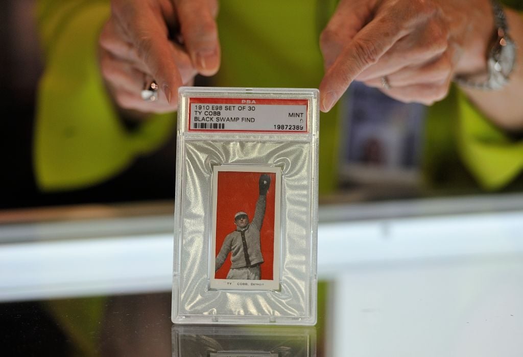A 1910 Ty Cobb baseball card. (Photo by Jeff Gritchen / Digital First Media / Orange County Register via Getty Images)