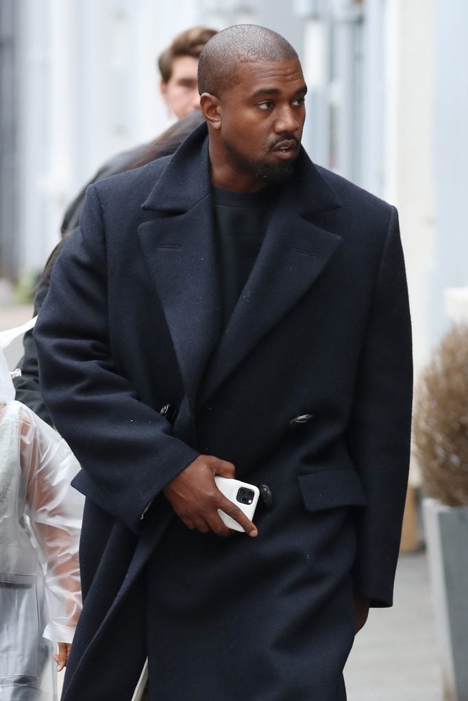 Kanye West seen leaving Michiko Sushino restaurant with his daughter North West in Queen's Park on October 10, 2020 in London, England. (Photo by Neil Mockford/GC Images)