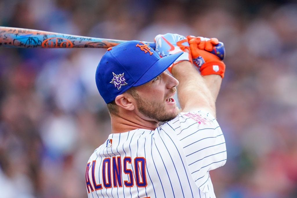 Pete Alonso of the New York Mets won the 2021 Home Run Derby at Coors Field in Denver, Colorado, using a bat designed by artist Gregory Siff. Photo by Dustin Bradford/Getty Images. Photo by Matt Dirksen/Colorado Rockies/Getty Images.