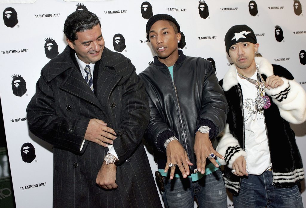 Jacob the Jeweler, musician Pharrell Williams and Designer Nigo. Photo by Paul Hawthorne/Getty Images.