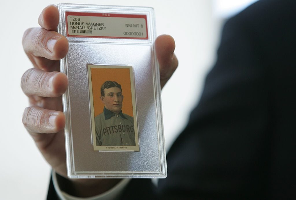 The famous 1909 Honus Wagner tobacco card, considered the "Holy Grail" of baseball cards. (Photo by Bob Chamberlin/Los Angeles Times via Getty Images)