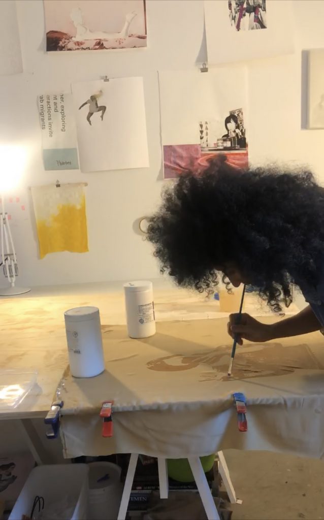 Yasmine Nasser Diaz at work in the studio, 2021. Courtesy of the artist.
