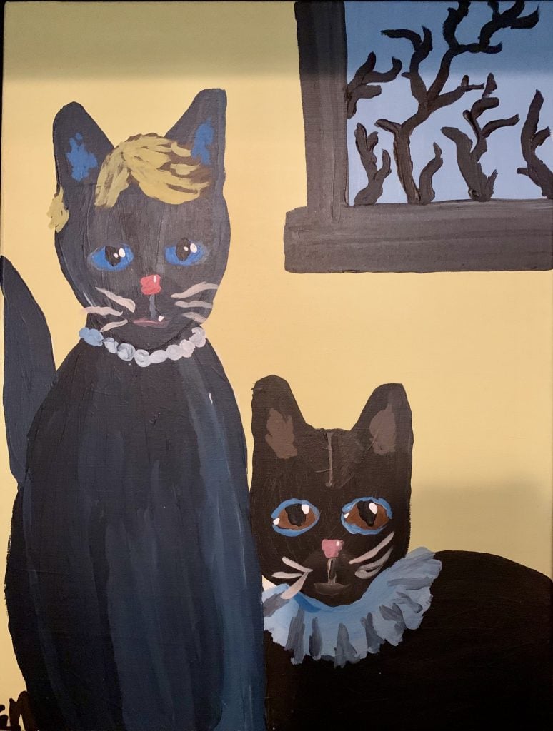 Emma Martin's painting of Sylvia Plath and Emily Dickinson as cats. Photo courtesy Ben Gillespie.