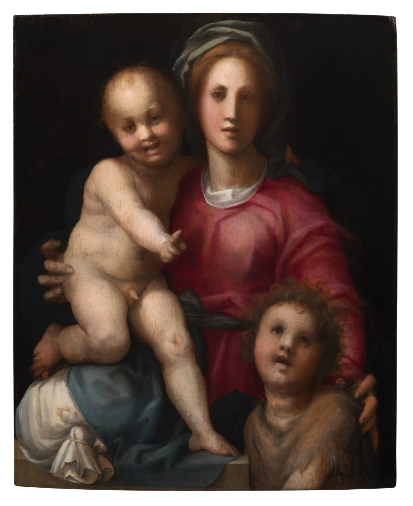 Pontormo (Empoli, 1494 - Florence, 1557), <i>Madonna and Child with the Infant Saint John the Baptist.</i>