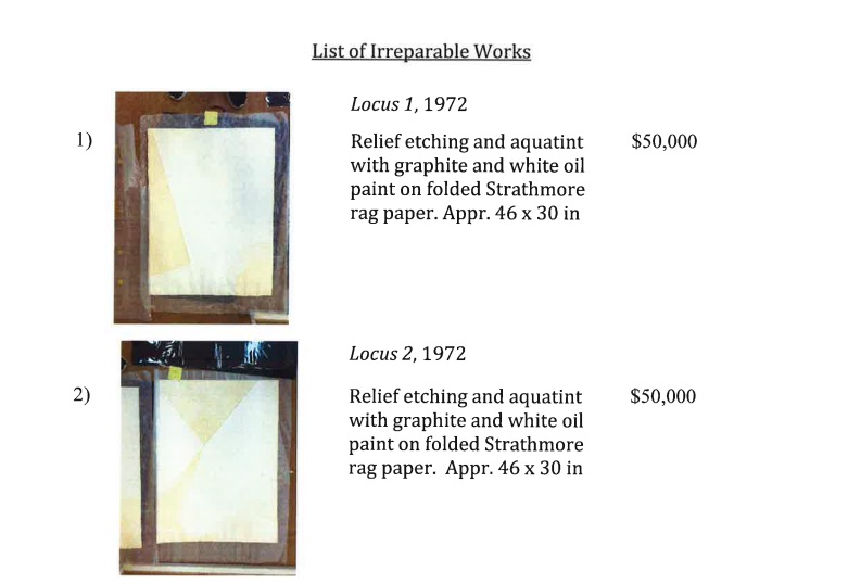 Partial list of damaged works. Image via Supreme Court Records Online.