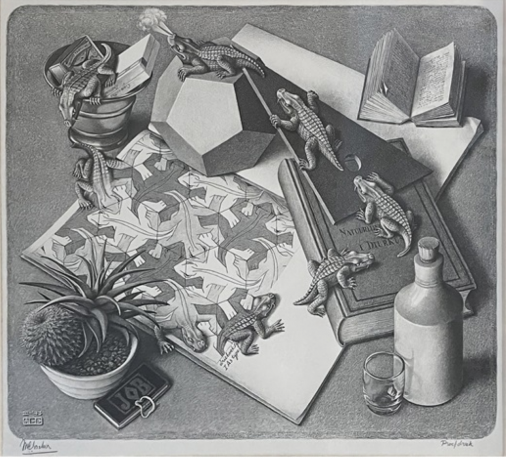 M. C. Escher, Reptiles #327 (1943). Courtesy of Walker Fine Art.