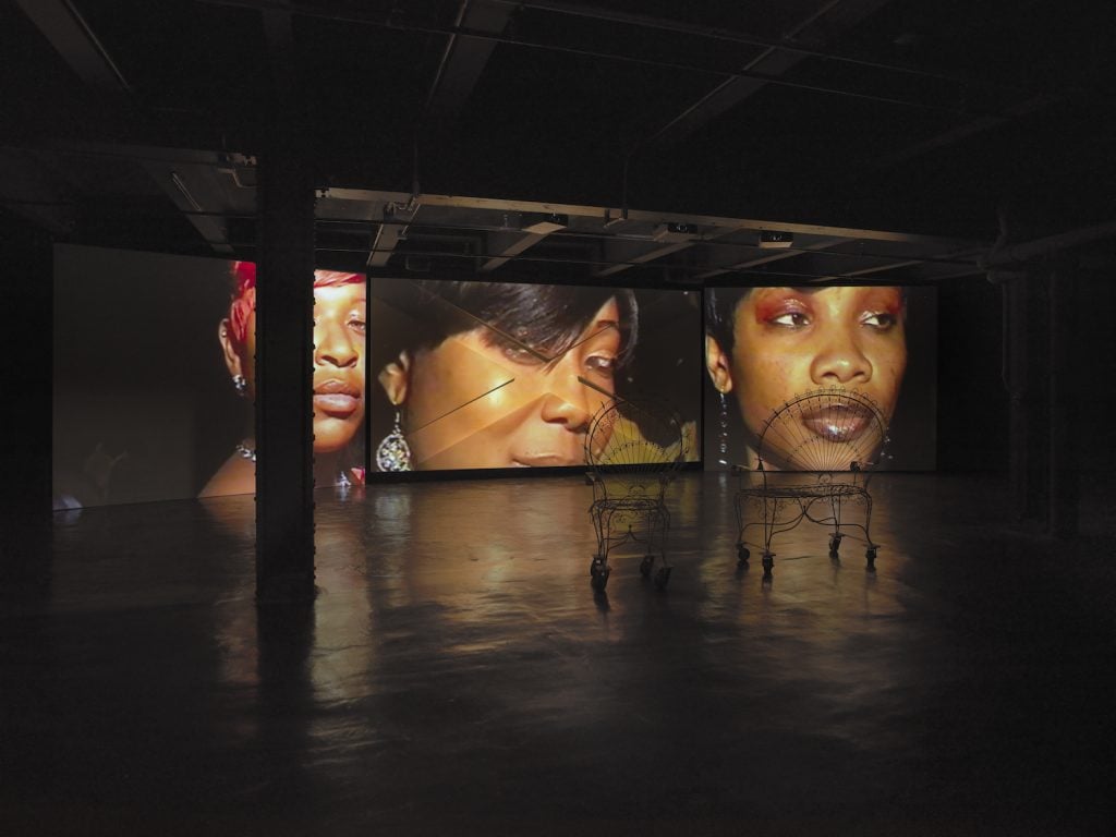 Akeem Smith,<em>Social Cohesiveness </em>(2020). Installation View of “Akeem Smith: No Gyal Can Test” at Red Bull Arts New York, 2020. Photoby Dario Lasagni. All artwork courtesy the artistand Red Bull Arts.
