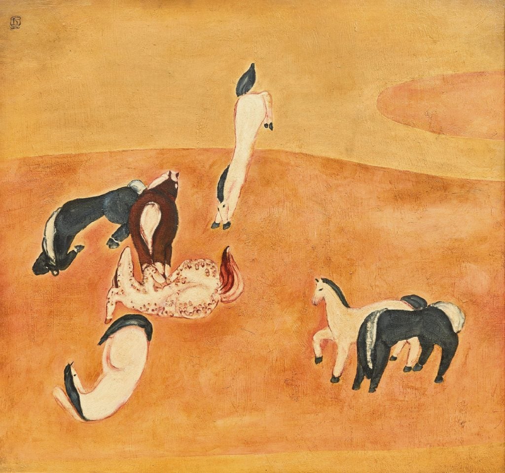Sanyu, <i>Untitled (Gunma fiberboard oil painting)</i> (ca. 1930). Courtesy of Honor International.