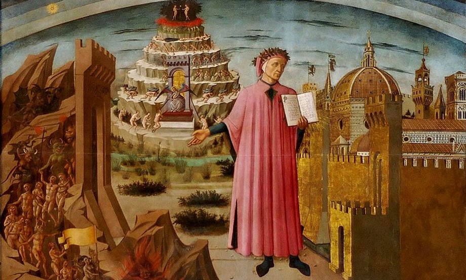 Domenico di Michelino, <em>La Divina Commedia di Dante (Dante and His Poem)</eM> (1465). Collection of the Santa Maria del Fiore, Florence. 
