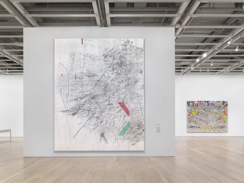 Installation view of "Julie Mehretu" at the Whitney Museum of American Art. Photo courtesy of the Whitney Museum of American Art.