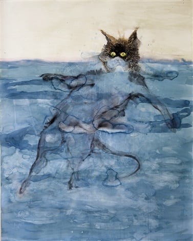 Laura Ford, Black Cat in warm water (2021). Courtesy of Galerie Scheffel.