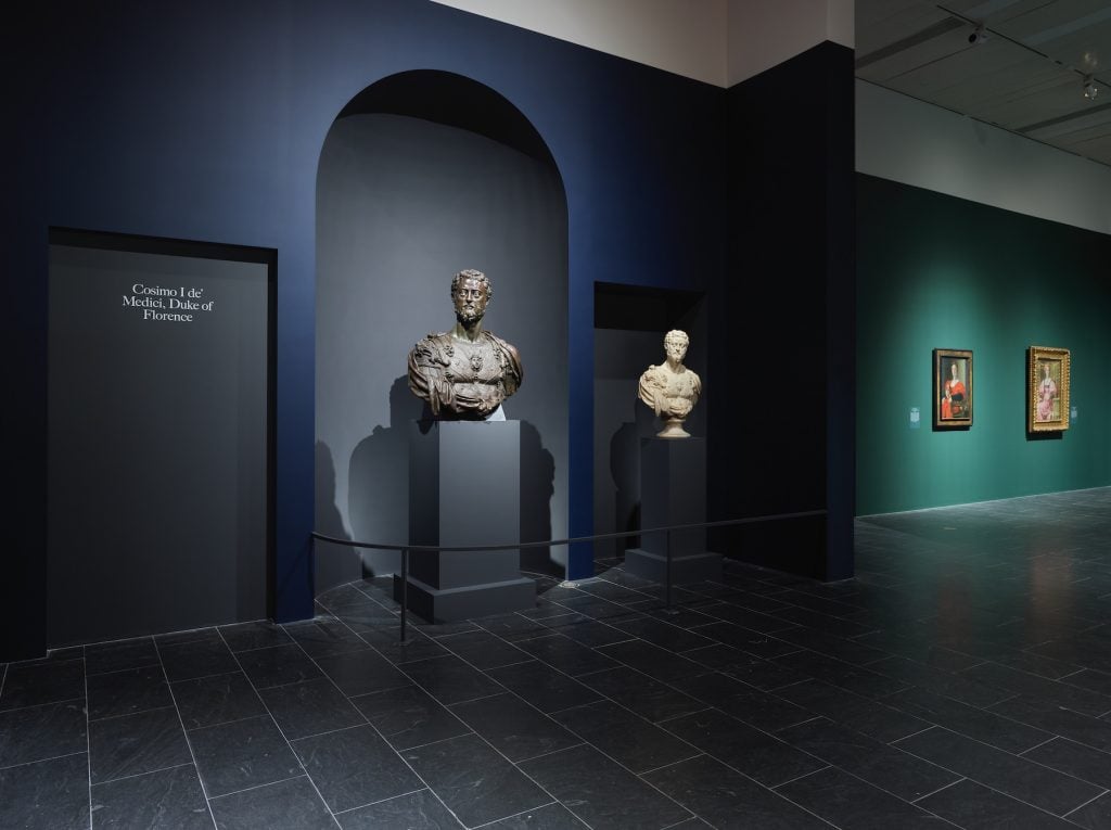 Two portrait busts by Cellini in "The Medici: Portraits and Politics, 1512–1570" at The Metropolitan Museum of Art, New York. Photo by Hyla Skopitz, Courtesy of The Met