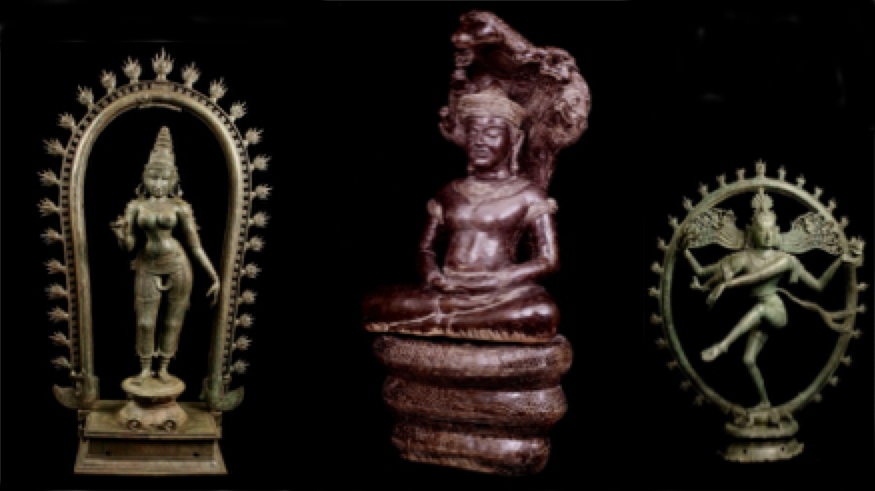Uma Parvati, Naga Buddha, and Shiva Nataraja that were among the stolen items allegedly possessed and restored by Neil Perry Smith. Photo courtesy of the Manhattan D.A.’s Antiquities Trafficking Unit.