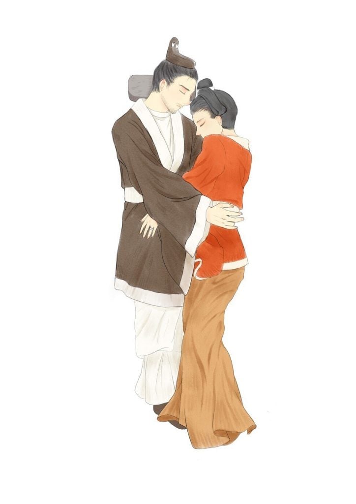 An illustration of the ancient Chinese couple buried embracing during ​the Northern Wei dynasty (386-534). Photo courtesy of the International Journal of Osteoarchaeology