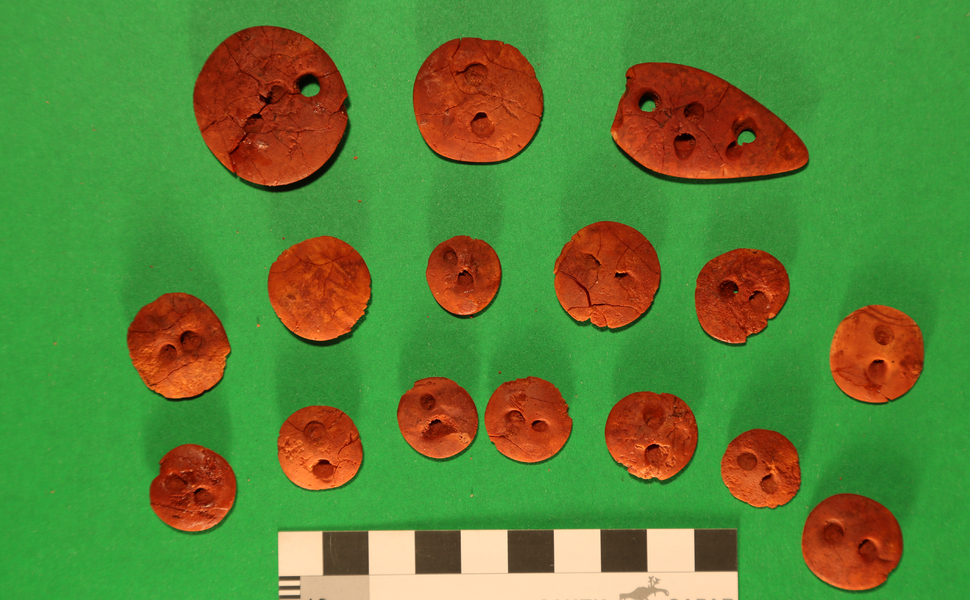 A cache of amber buttons discovered at the burial site. Photo courtesy of Petrozavodsk State University.