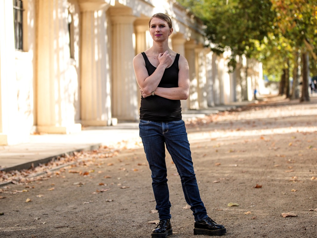 Former American soldier and whistleblower Chelsea Manning poses ahead of her talk at the Institute Of Contemporary Arts London in 2018. Photo by Jack Taylor, Getty Images.