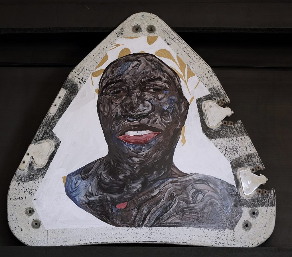 Amoako Boafo, White and Gold Head Wrap (2021) from the "Suborbital Triptych," which flew to space with Blue Origin. Photo courtesy of the artist.
