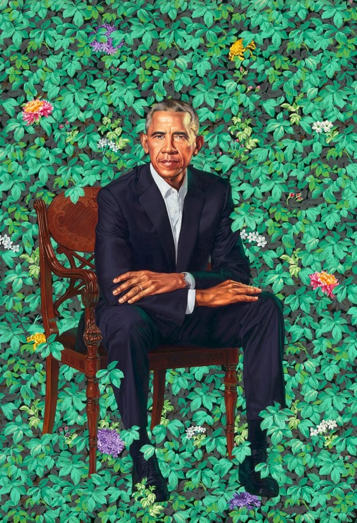 Kehinde Wiley, Barack Hussein Obama (2018). Courtesy of the National Portrait Gallery.