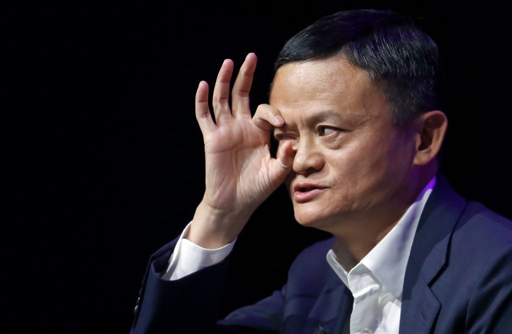 Jack Ma delivers a speech during the 4th edition of the Viva Technology show at Parc des Expositions Porte de Versailles on May 16, 2019 in Paris, France. (Photo by Chesnot/Getty Images)